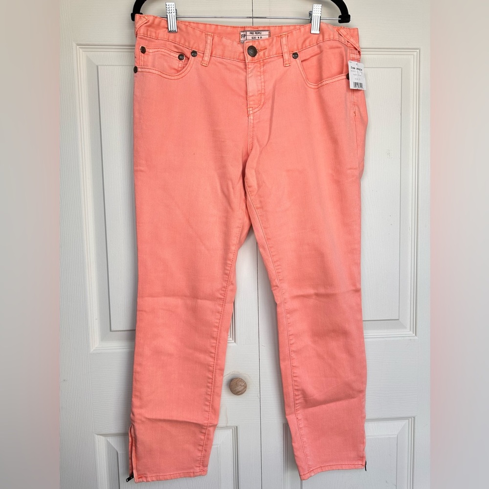 Free People peach pink coral zip legs always skinny jeans size 31 NWT